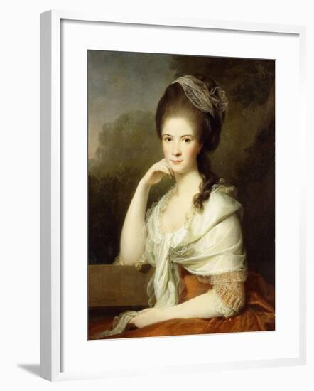 Portrait of a Lady, Seated Half-Length, Wearing a Brown Dress and a White Shawl, 1778-Jens Juel-Framed Giclee Print