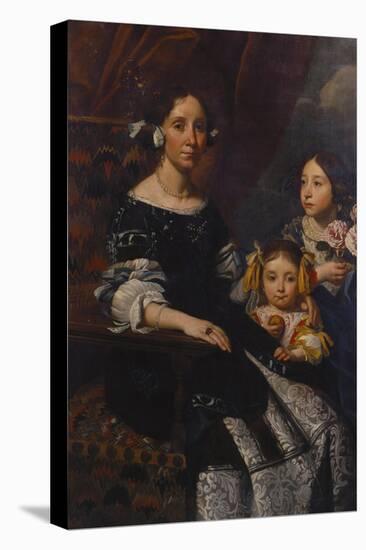 Portrait of a Lady, Seated Three-Quarter Length, in a Blue and White Dress, with Two Young…-Pier Francesco Cittadini-Stretched Canvas