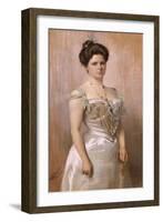 Portrait of a Lady, Standing in in a White Satin Dress-Christian Meyer Ross-Framed Giclee Print