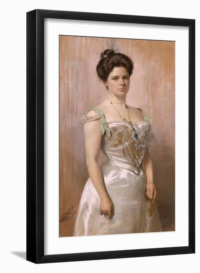 Portrait of a Lady, Standing in in a White Satin Dress-Christian Meyer Ross-Framed Giclee Print