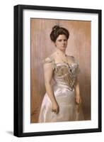Portrait of a Lady, Standing in in a White Satin Dress-Christian Meyer Ross-Framed Giclee Print