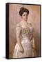 Portrait of a Lady, Standing in in a White Satin Dress-Christian Meyer Ross-Framed Stretched Canvas