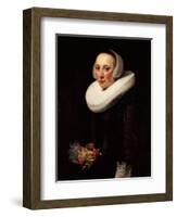 Portrait of a Lady, Standing Three-Quarter Length, in a Black Embroidered Dress-Nicolaes Eliasz. Pickenoy-Framed Giclee Print