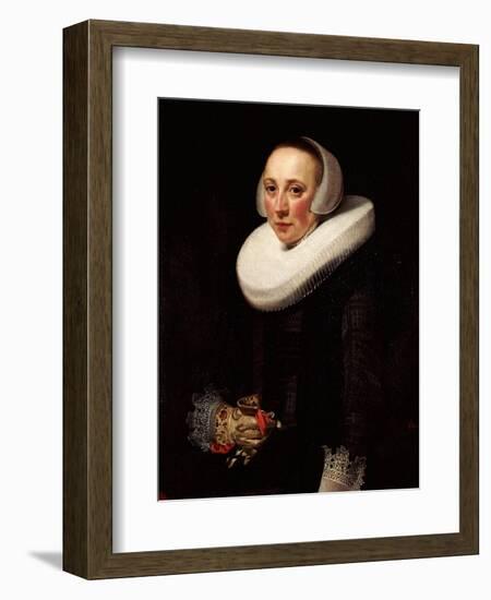 Portrait of a Lady, Standing Three-Quarter Length, in a Black Embroidered Dress-Nicolaes Eliasz. Pickenoy-Framed Giclee Print