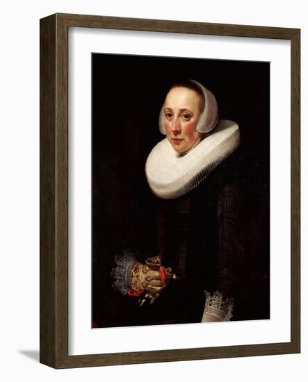 Portrait of a Lady, Standing Three-Quarter Length, in a Black Embroidered Dress-Nicolaes Eliasz. Pickenoy-Framed Giclee Print