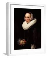 Portrait of a Lady, Standing Three-Quarter Length, in a Black Embroidered Dress-Nicolaes Eliasz. Pickenoy-Framed Giclee Print