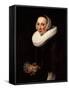 Portrait of a Lady, Standing Three-Quarter Length, in a Black Embroidered Dress-Nicolaes Eliasz. Pickenoy-Framed Stretched Canvas