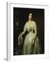 Portrait of a Lady Standing Three-Quarter Length Wearing a White Dress-August Schiott-Framed Giclee Print