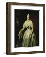 Portrait of a Lady Standing Three-Quarter Length Wearing a White Dress-August Schiott-Framed Giclee Print
