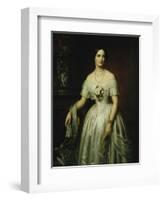 Portrait of a Lady Standing Three-Quarter Length Wearing a White Dress-August Schiott-Framed Giclee Print