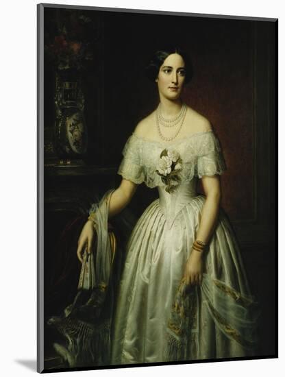Portrait of a Lady Standing Three-Quarter Length Wearing a White Dress-August Schiott-Mounted Premium Giclee Print