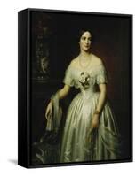 Portrait of a Lady Standing Three-Quarter Length Wearing a White Dress-August Schiott-Framed Stretched Canvas