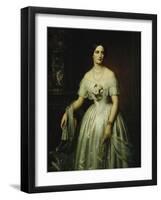 Portrait of a Lady Standing Three-Quarter Length Wearing a White Dress-August Schiott-Framed Giclee Print