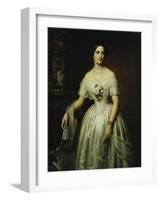 Portrait of a Lady Standing Three-Quarter Length Wearing a White Dress-August Schiott-Framed Giclee Print