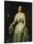 Portrait of a Lady Standing Three-Quarter Length Wearing a White Dress-August Schiott-Stretched Canvas