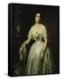 Portrait of a Lady Standing Three-Quarter Length Wearing a White Dress-August Schiott-Framed Stretched Canvas