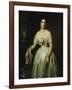 Portrait of a Lady Standing Three-Quarter Length Wearing a White Dress-August Schiott-Framed Giclee Print