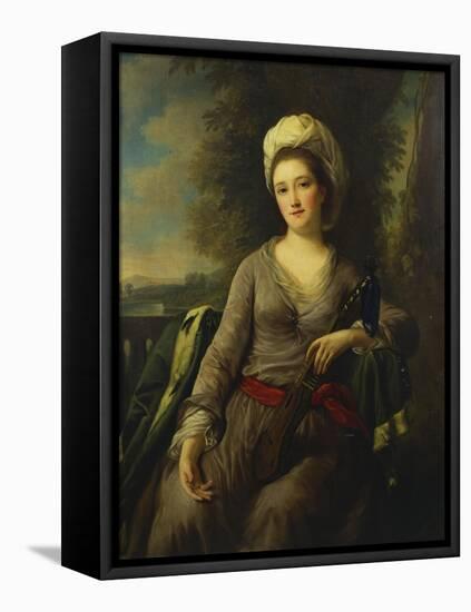 Portrait of a Lady, Thought to Be Mrs Wells, Wearing a Grey Dress with a Red Sash and an Ermine…-Nathaniel Dance-Holland-Framed Stretched Canvas