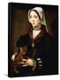 Portrait of a Lady, Three-Quarter-Length, Wearing Dark Costume, Holding a Cat-Ambrosius Benson-Framed Stretched Canvas