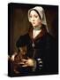 Portrait of a Lady, Three-Quarter-Length, Wearing Dark Costume, Holding a Cat-Ambrosius Benson-Stretched Canvas