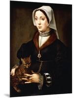 Portrait of a Lady, Three-Quarter-Length, Wearing Dark Costume, Holding a Cat-Ambrosius Benson-Mounted Giclee Print