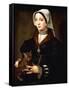 Portrait of a Lady, Three-Quarter-Length, Wearing Dark Costume, Holding a Cat-Ambrosius Benson-Framed Stretched Canvas