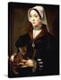 Portrait of a Lady, Three-Quarter-Length, Wearing Dark Costume, Holding a Cat-Ambrosius Benson-Stretched Canvas