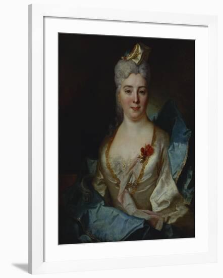 Portrait of a Lady, Wearing a White Dress and a Blue Cloak-Nicolas de Largilliere-Framed Giclee Print