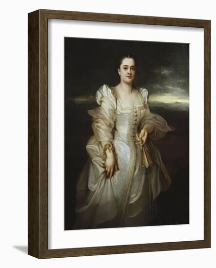 Portrait of a Lady Wearing a White Dress Embroidered with Pearls-Adolphe Joseph Thomas Monticelli-Framed Giclee Print