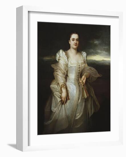 Portrait of a Lady Wearing a White Dress Embroidered with Pearls-Adolphe Joseph Thomas Monticelli-Framed Giclee Print