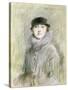 Portrait of a Lady with a Fur Collar and Muff, 20th Century (Drawing)-Paul Cesar Helleu-Stretched Canvas