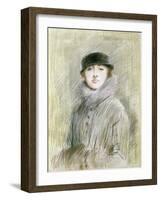 Portrait of a Lady with a Fur Collar and Muff, 20th Century (Drawing)-Paul Cesar Helleu-Framed Giclee Print