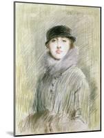 Portrait of a Lady with a Fur Collar and Muff, 20th Century (Drawing)-Paul Cesar Helleu-Mounted Giclee Print