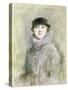 Portrait of a Lady with a Fur Collar and Muff, 20th Century (Drawing)-Paul Cesar Helleu-Stretched Canvas