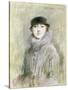 Portrait of a Lady with a Fur Collar and Muff, 20th Century (Drawing)-Paul Cesar Helleu-Stretched Canvas