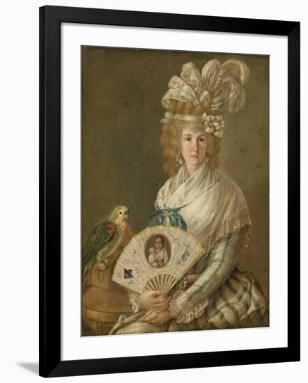 Portrait of a Lady with a Parrot, C.1785-90-Luis Paret y Alcazar-Framed Premium Giclee Print