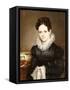 Portrait of a Lady with a Sewing Basket, American School, 19th Century-null-Framed Stretched Canvas