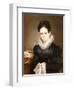 Portrait of a Lady with a Sewing Basket, American School, 19th Century-null-Framed Giclee Print