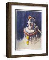 Portrait of a Laughing Clown in His Full Costume at Bertram Mills Circus-Gilbert Holiday-Framed Art Print