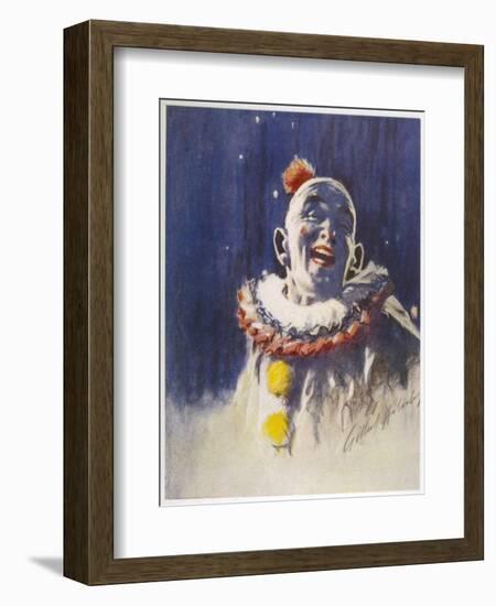 Portrait of a Laughing Clown in His Full Costume at Bertram Mills Circus-Gilbert Holiday-Framed Art Print