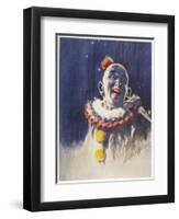 Portrait of a Laughing Clown in His Full Costume at Bertram Mills Circus-Gilbert Holiday-Framed Art Print