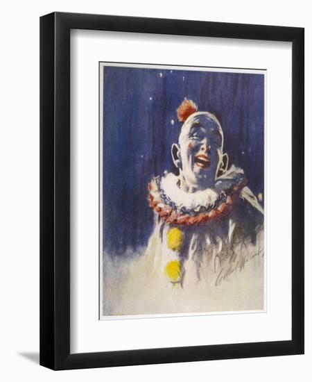 Portrait of a Laughing Clown in His Full Costume at Bertram Mills Circus-Gilbert Holiday-Framed Art Print