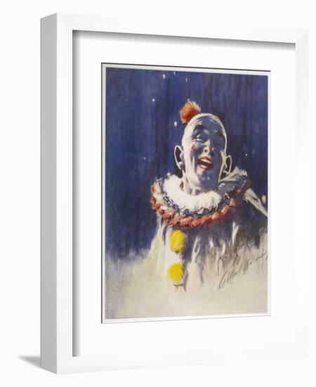 Portrait of a Laughing Clown in His Full Costume at Bertram Mills Circus-Gilbert Holiday-Framed Art Print