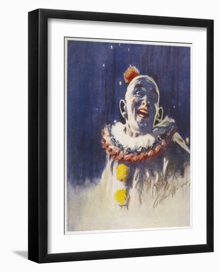 Portrait of a Laughing Clown in His Full Costume at Bertram Mills Circus-Gilbert Holiday-Framed Art Print