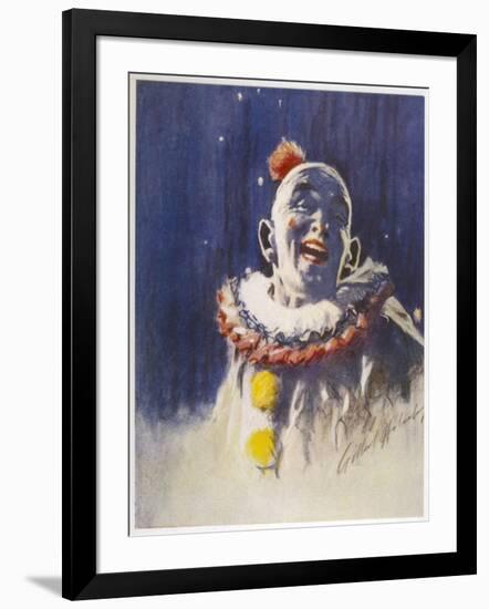 Portrait of a Laughing Clown in His Full Costume at Bertram Mills Circus-Gilbert Holiday-Framed Art Print