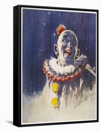 Portrait of a Laughing Clown in His Full Costume at Bertram Mills Circus-Gilbert Holiday-Framed Stretched Canvas