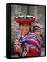 Portrait of a Local Woman in Traditional Dress, Carrying Her Baby on Her Back, Near Cuzco, Peru-Gavin Hellier-Framed Stretched Canvas