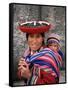 Portrait of a Local Woman in Traditional Dress, Carrying Her Baby on Her Back, Near Cuzco, Peru-Gavin Hellier-Framed Stretched Canvas