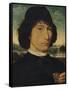 'Portrait of a man holding a coin of the Emperor Nero', 1474-Hans Memling-Framed Stretched Canvas