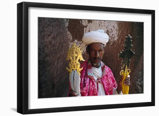 Portrait of a Man Holding Christian Symbols, Bieta Mercurios, Wollo Region, Ethiopia-Bruno Barbier-Framed Photographic Print